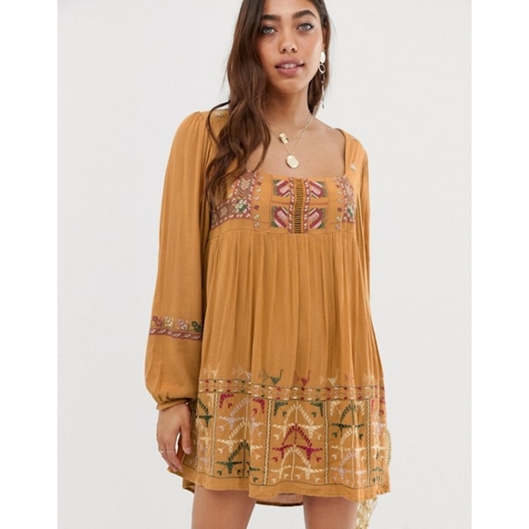 Free People Rhiannon Embroidered Mustard Mini - Picture 1 of 10